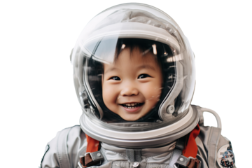 Little boy in astronaut suit with transparent background, PNG illustration for space-themed designs and projects