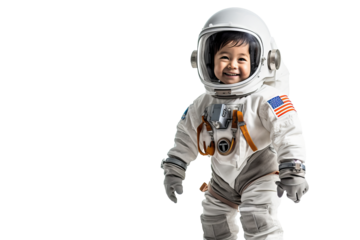 Little boy in astronaut suit with transparent background, PNG illustration for space-themed designs and projects
