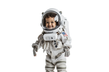 Little boy in astronaut suit with transparent background, PNG illustration for space-themed designs and projects