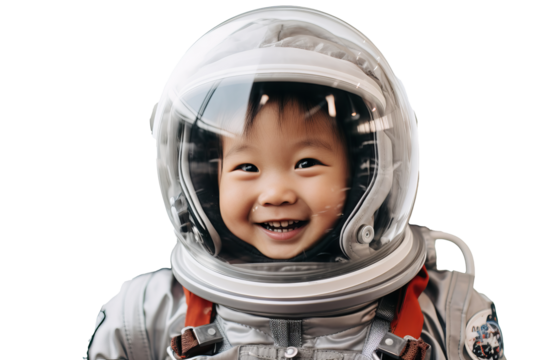 Little boy in astronaut suit with transparent background, PNG illustration for space-themed designs and projects - Powered by Adobe