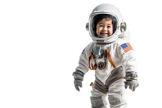 Little boy in astronaut suit with transparent background, PNG illustration for space-themed designs and projects