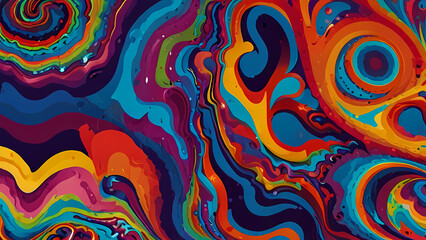 abstract psychedelic background with bold, contrasting colors, and flowing, organic shapes that blend seamlessly into one another, creating a hypnotic effect