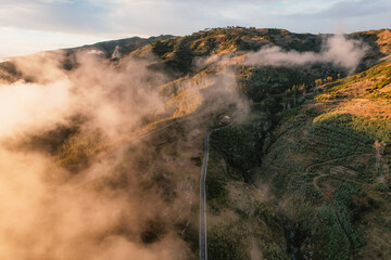 Sunset on the island of Madeira nature landscape in Portugal with a view of the main city of Funchal
