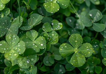 clover leaves on the grass,leaves with drops