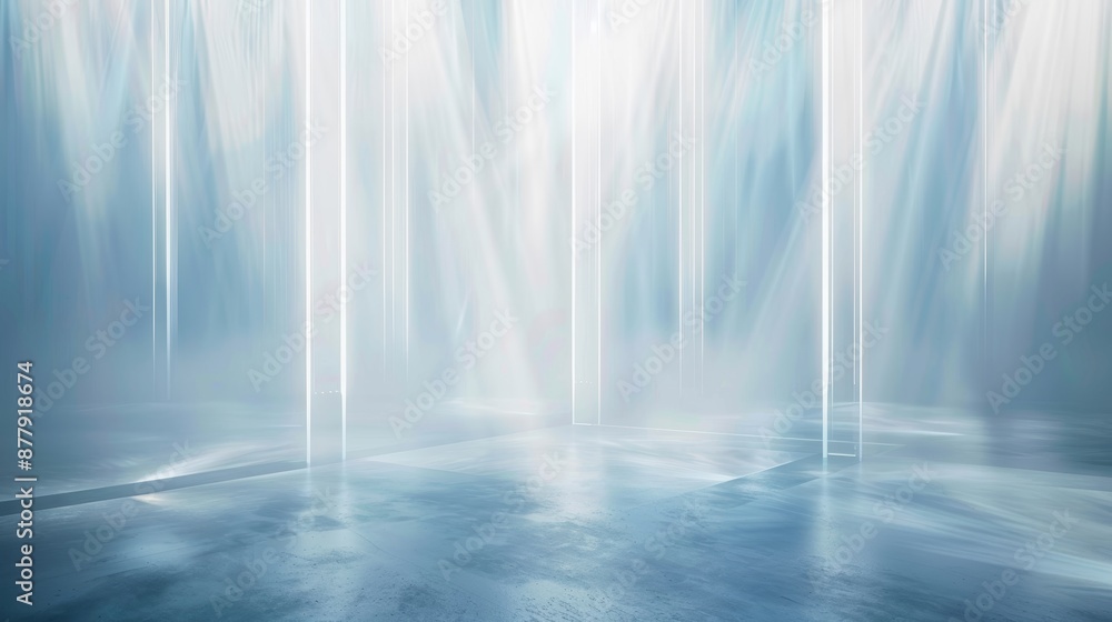 Poster studio room background with light beams and fog for product presentation generative ai