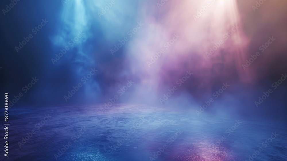 Poster studio room background with light beams and fog for product presentation generative ai