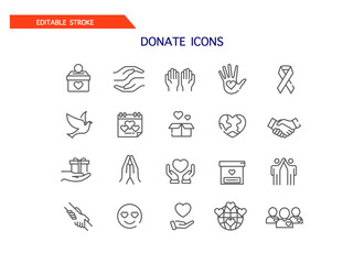 Charity. A donation. Volunteering. A set of editable icons. A vector image.