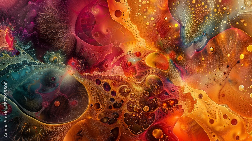 Poster an abstract background with a mix of bright, bold colors and intricate patterns, creating a lively a