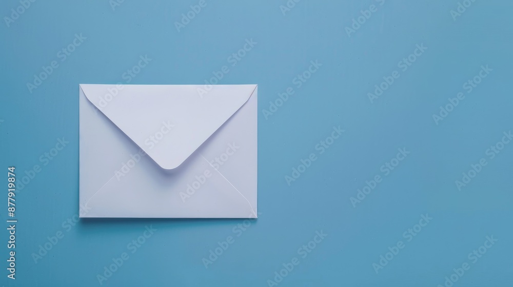 Poster white paper in an envelope with blue violet background flat view with space for text