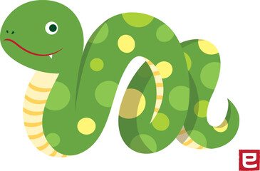 2025年 巳年の蛇(へび・ヘビ)のポップな年賀状イラスト_かわいい年賀素材テンプレート