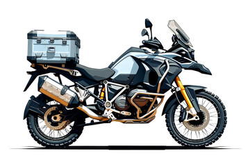 Obraz premium Motorcycle on white adventure motorcycle for travel and exploration, PNG style with transparent background
