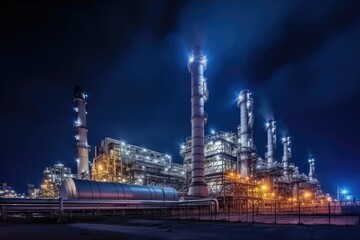 Industrial Plant Illuminated at Night