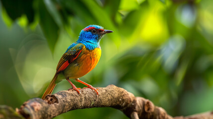 Obraz premium Kancil bird with colorful feathers perched on a tree branch, AI generated Images