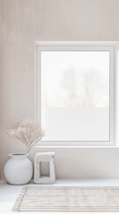 Window in a room with minimal furniture providing natural lighting in an interiors design composition. Real Estate designer composition with copy space.