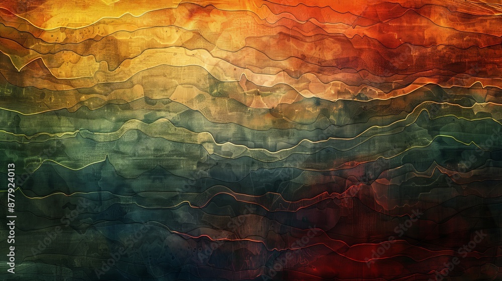 Poster an abstract background with layered textures and rich colors, giving a sense of depth and complexity