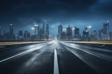 Fototapeta premium Futuristic City Nightscape on Empty Road