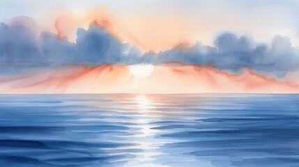 Fototapeta premium Captivating watercolor of a dawn sky with the first light breaking through, a gentle morning breeze, symbolizing a fresh start and hope