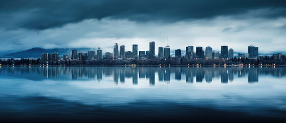 Majestic Cityscape Reflections at Twilight