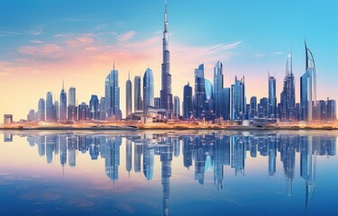 Fototapeta premium Modern Skyline Reflected in Tranquil Water