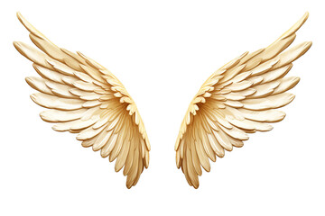 Obraz premium Elegant pair of gold wings and feathers isolated on transparent background, PNG style for digital art and graphic design projects
