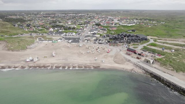 Coastal Beach Resort Of Norre Vorupor On The North Sea Summer Destination In Jutland, Denmark. Aerial Shot