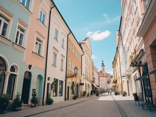 Obraz premium Charming European Cobblestone Street on Sunny Day