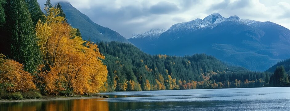 Serene Autumn Lake With Mountain Backdrop