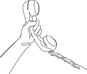 One continuous single drawing line art flat doodle  hand, communication, connection, old, phone, call, telephone, stretch out. Isolated image hand draw contour on a white background
