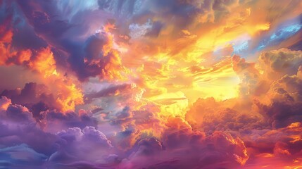 Naklejka premium Purple and orange clouds illuminated by the setting sun