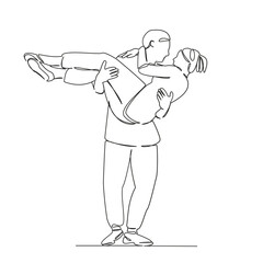 One continuous single drawing line art flat doodle  stretch out, couple, young, woman, love, boyfriend, man, girlfriend, fun. Isolated image hand draw contour on a white background
