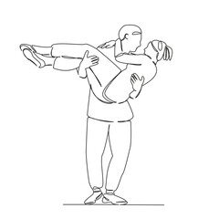 One continuous single drawing line art flat doodle  stretch out, couple, young, woman, love, boyfriend, man, girlfriend, fun. Isolated image hand draw contour on a white background
