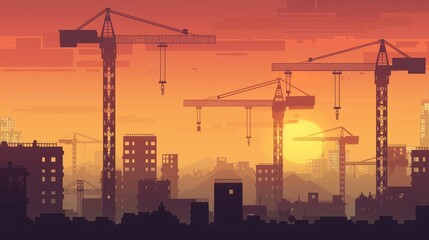Urban Construction Sunset Skyline