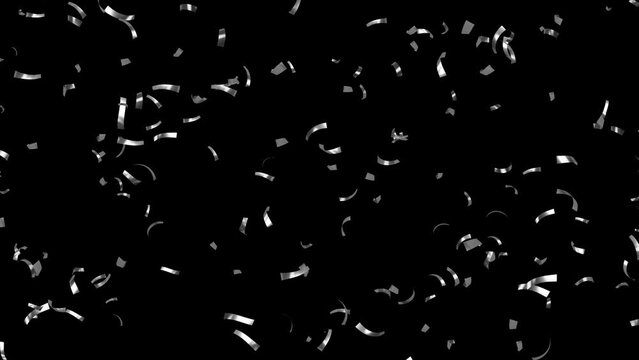 Loop Falling down silver confetti on black background With Matte Channel