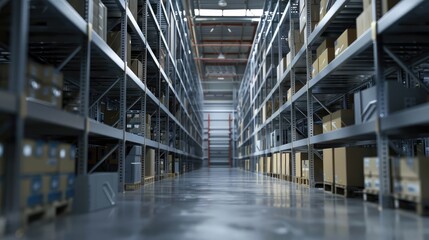 Fototapeta premium Modern Distribution Center Warehouse Aisle