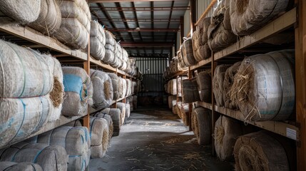 Baled Hay in Organized Storage Warehouse