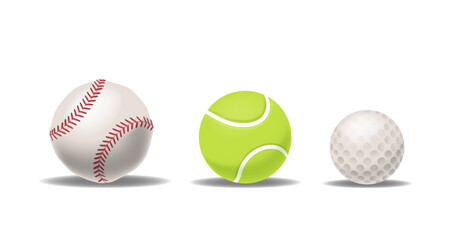 Collection Of Sports Balls Including A Baseball, A Tennis Ball, And A Golf Ball Isolated On White Background