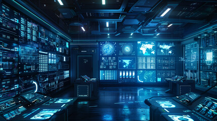 High-Tech Control Room: AI-Powered Cybersecurity Defense System with Dynamic Data Streams