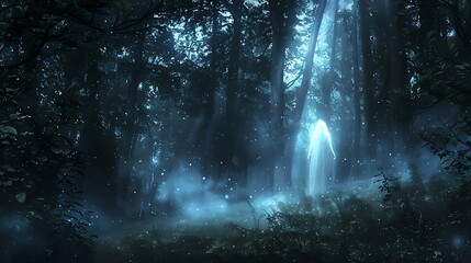 Fototapeta premium Spiritual Energy Rising from Human Body Surrounded by Trees in Enchanted Forest