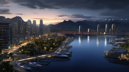 Naklejka premium Urban Twilight: Marina Cityscape Reflections