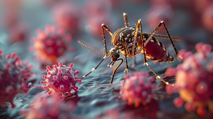 Fototapeta premium close-up of a mosquito transferring diseases with its bite
