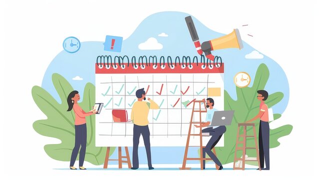 Business planning concept and business people team working with digital online calendar.