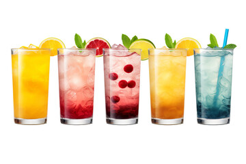 Refreshing summer drinks on transparent background, cool beverage concept, PNG style for summer themes and designs