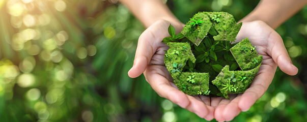 View of a dense forest forming a recycling symbol emphasizing the concept of circular economy and sustainability Promotes green living and environmental awareness