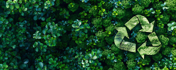 View of a dense forest forming a recycling symbol emphasizing the concept of circular economy and sustainability Promotes green living and environmental awareness