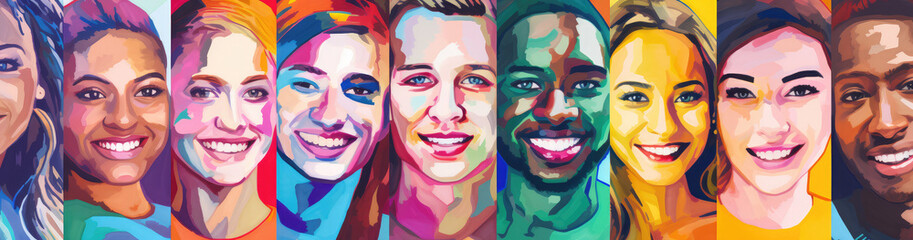 Colorful Multicultural Faces in Vibrant Array