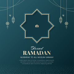 Ramadan Kareem Islamic elegant ornamental greeting card background with photo frame