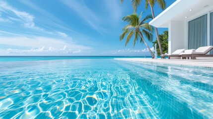 Fototapeta premium Tropical vacation spot with advanced climate control techniques, luxurious beachfront resort, ensuring perfect weather conditions for a serene getaway