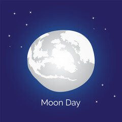 Moon Day vector, illustration. Night Scene with the moon in the center with stars.