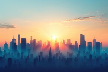 Sunrise Over the City Skyline