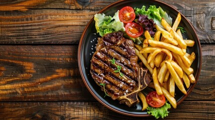 Grilled Steak with French Fries and Salad